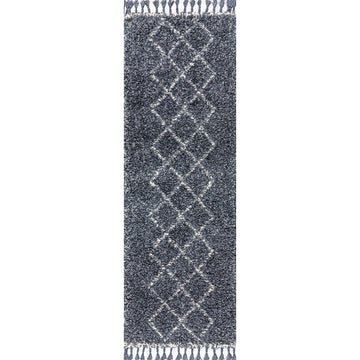 Beautiful mercer Shag Plush Tassel Moroccan Tribal Geometric Trellis Area Rug